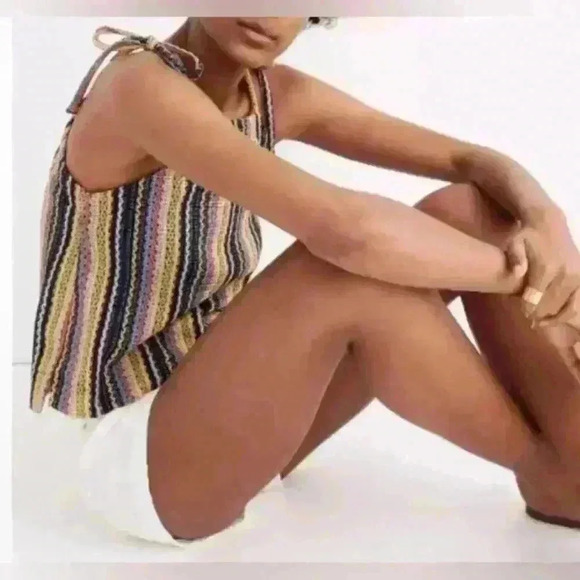 TEXTURE & THREAD by MADEWELL Tie Shoulder Tank Top in Rainbow Crochet sz small - Picture 2 of 11
